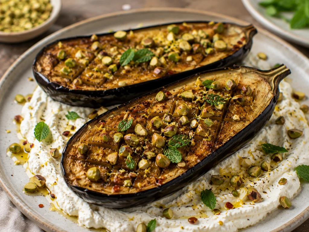 Berenjenas asadas con ricota batida y pistachos: una receta vegetariana fácil, saludable y deliciosa

