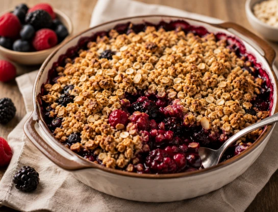 Crumble de frutos rojos y avena: un postre saludable, crocante y muy fácil de hacer