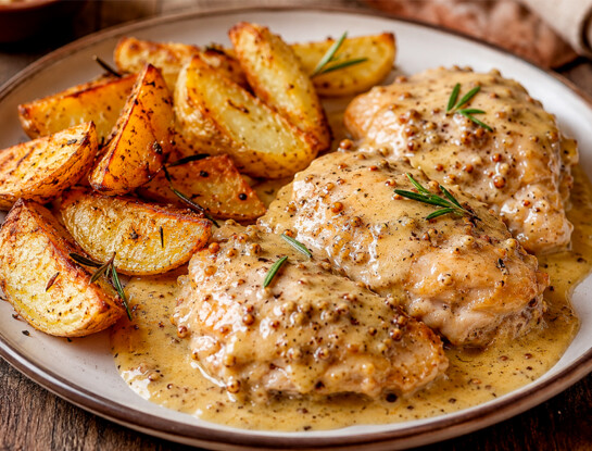 La receta fácil del día: pollo a la mostaza con papas doradas, una comida completa para el invierno