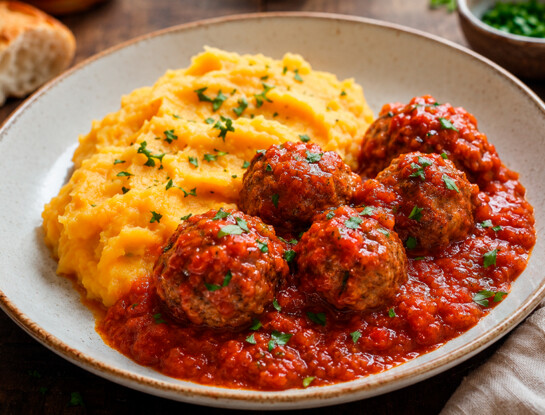 La receta fácil del día: albóndigas en salsa con puré de calabaza, un clásico ideal para el invierno
