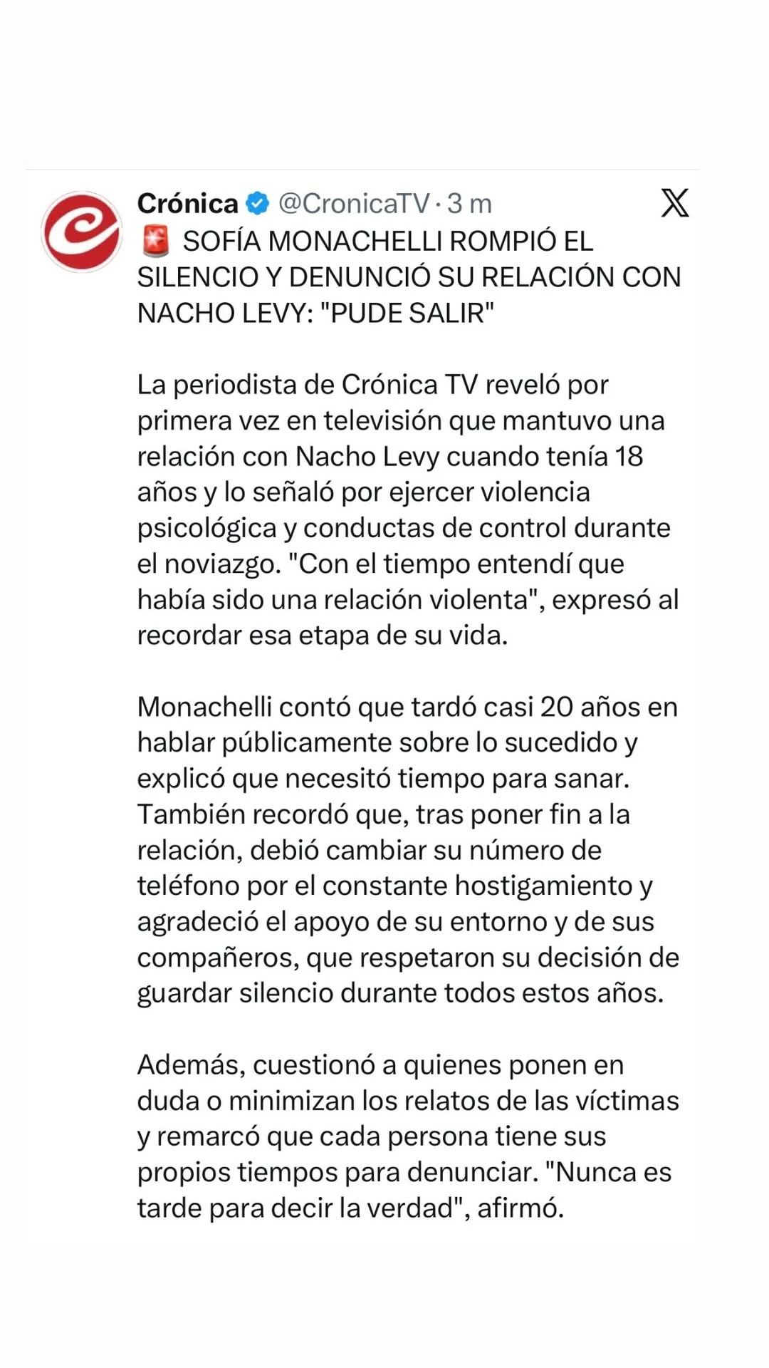 Cecilia Ce reposteó las declaraciones de Sofía Monicelli