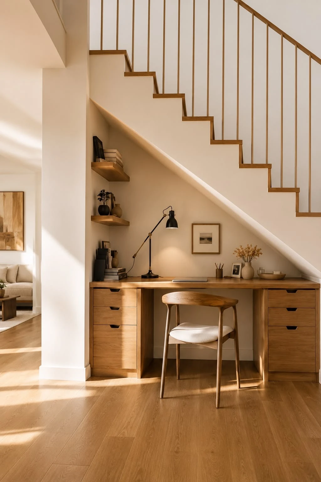 Debajo de la escalera, el home office como refugio.