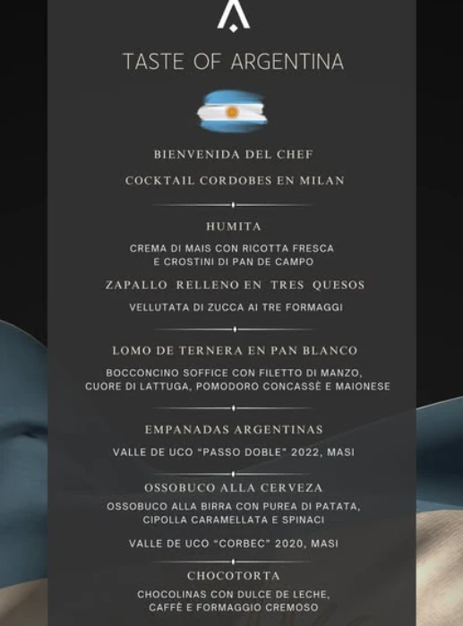 Menú argentino en Coraje Milano
