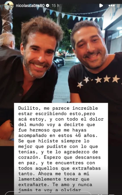 El posteo de Nicolás Cabré dedicado a su hermano