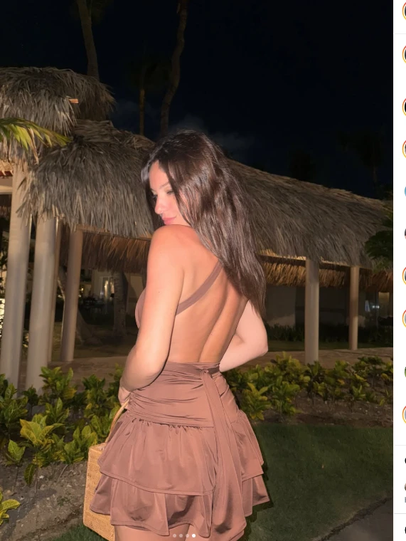 Pampita y su look en marrón chocolate.