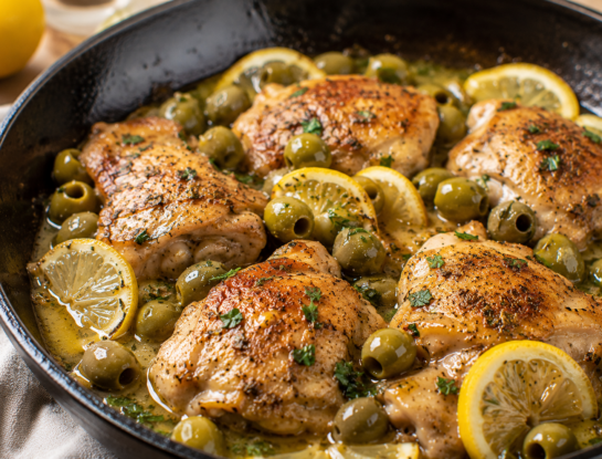 Pollo al limón con aceitunas verdes: una receta fácil, aromática y lista en 30 minutos