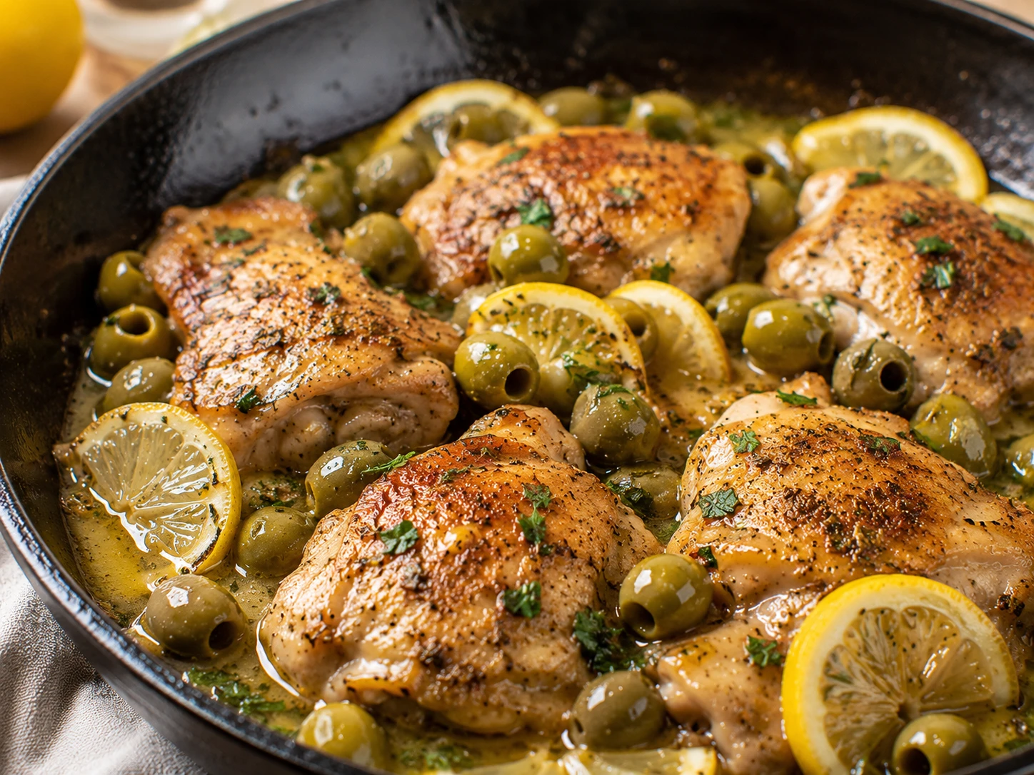 Pollo al limón con aceitunas verdes: una receta fácil, aromática y lista en 30 minutos