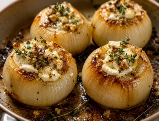 Cebollas enteras asadas con tomillo y queso de cabra: una receta simple que sorprende