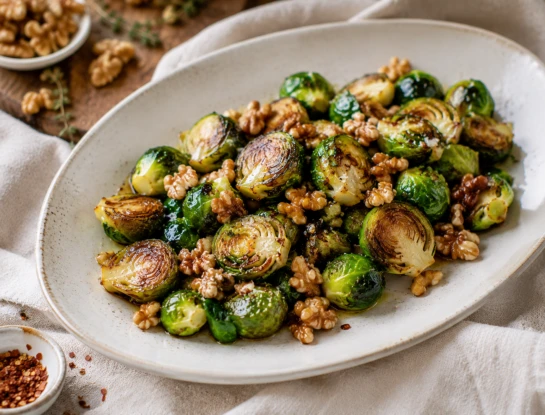 Coles de Bruselas caramelizadas con miel y nueces: la receta que puede hacerte cambiar de opinión