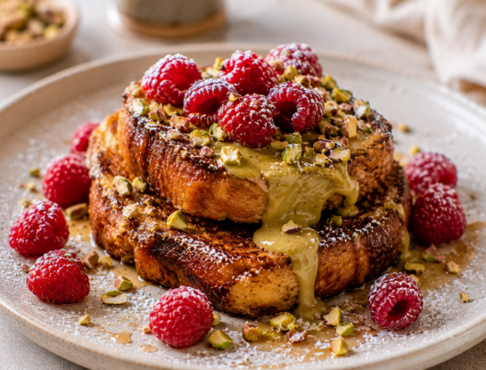 Brioche perdido con crema de pistacho y frambuesas: la receta de las french toast gourmet reversionadas