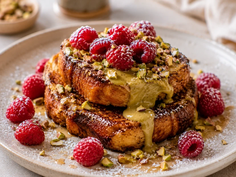 Brioche perdido con crema de pistacho y frambuesas: la receta de las french toast gourmet reversionadas