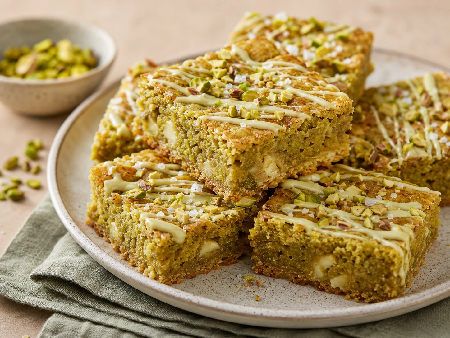 Blondie de pistacho con chocolate blanco: la receta húmeda y cremosa que compite con el brownie