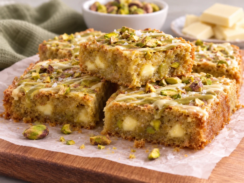 Blondie de pistacho con chocolate blanco: la receta húmeda y cremosa que compite con el brownie