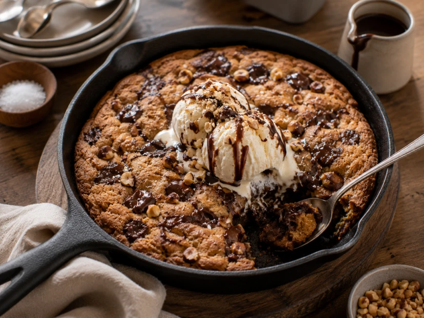 Galletón XXL con centro de chocolate: la receta de la cookie gigante que se sirve tibia con helado