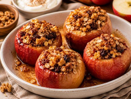 Manzanas rellenas al horno con avena y nueces: la receta del postre saludable que parece una mini tarta