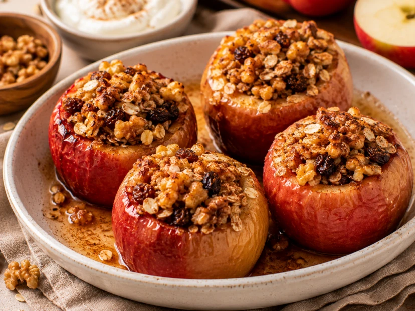 Manzanas rellenas al horno con avena y nueces: la receta del postre saludable que parece una mini tarta
