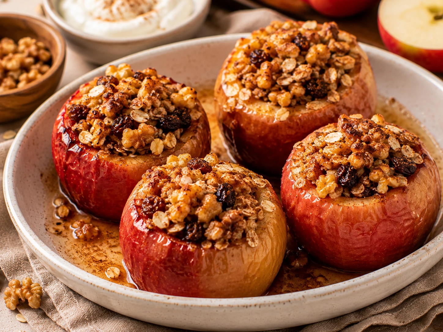 Manzanas rellenas al horno con avena y nueces: la receta del postre saludable que parece una mini tarta