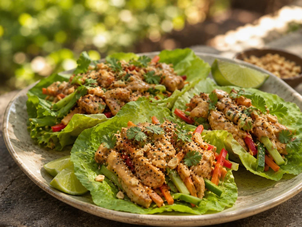 Tacos de lechuga con pollo y salsa de maní: una receta fresca, saludable y alta en proteínas