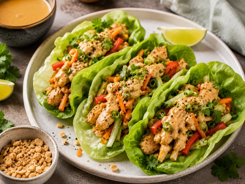 Tacos de lechuga con pollo y salsa de maní: una receta fresca, saludable y alta en proteínas
