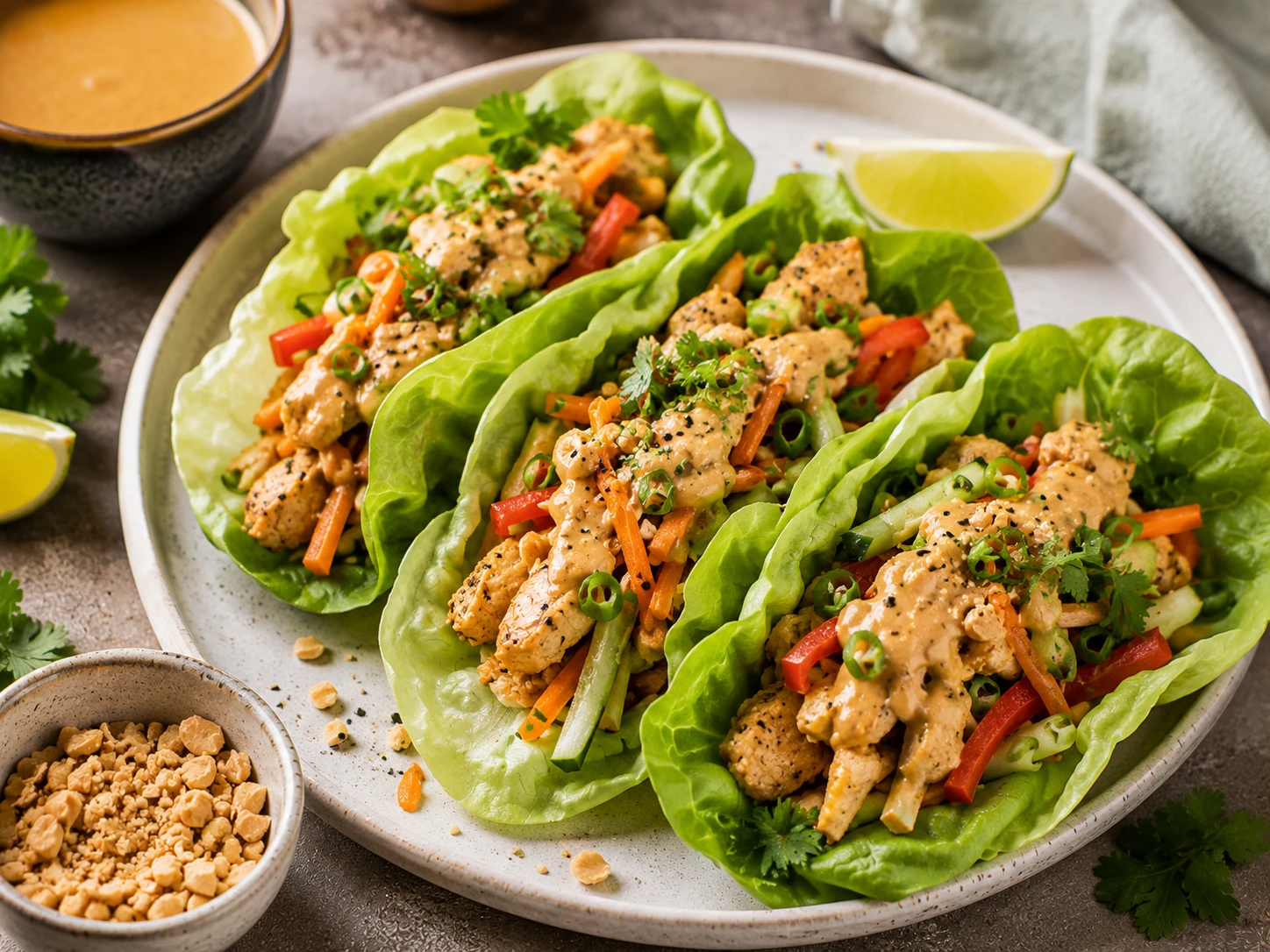 Tacos de lechuga con pollo y salsa de maní: una receta fresca, saludable y alta en proteínas
