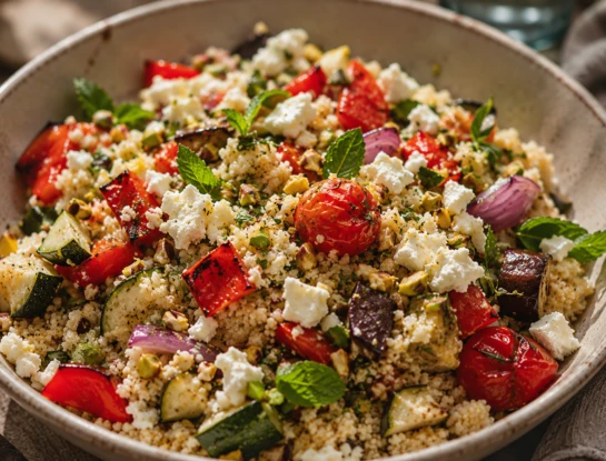 Cuscús con verduras asadas y queso feta: una receta saludable, fácil y lista en 30 minutos