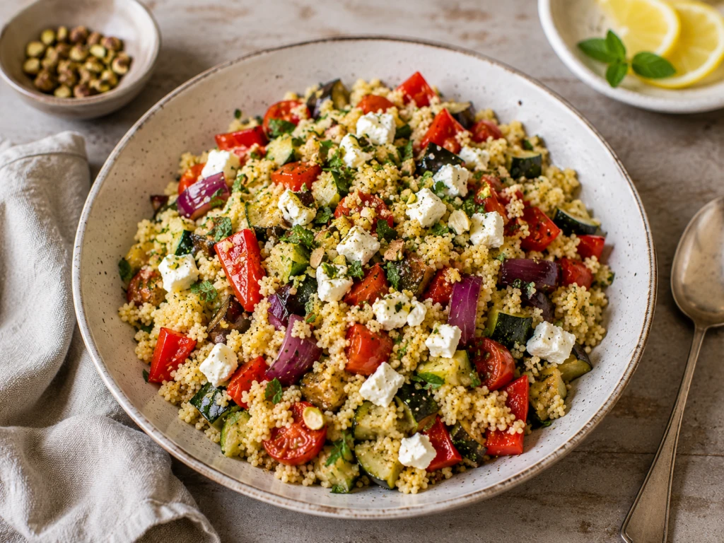Cuscús con verduras asadas y queso feta: una receta saludable, fácil y lista en 30 minutos