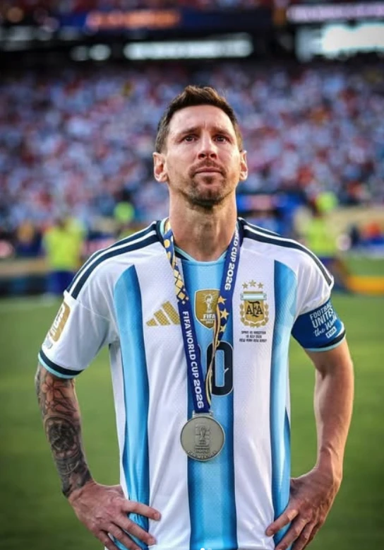 Leo Messi con lágrimas en los ojos y la medalla de segundo puesto.