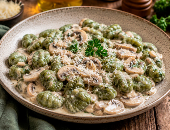 La receta fácil del día: ñoquis de espinaca con salsa cremosa de champiñones, el plato ideal para disfrutar el viernes