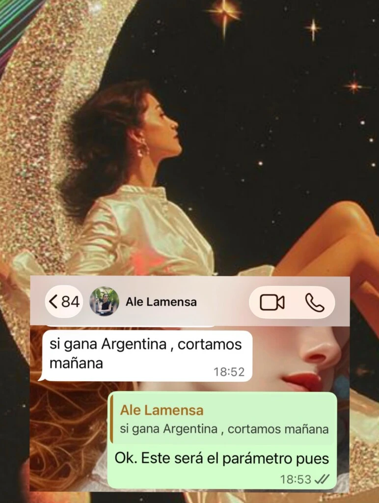 “Si gana Argentina, cortamos mañana”, le escribió su estilista. Sin dudarlo, Celeste aceptó el desafío: “Ok. Este será el parámetro pues”.