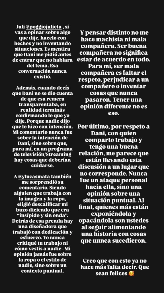 El descargo de Mica Viciconte. Foto: IG