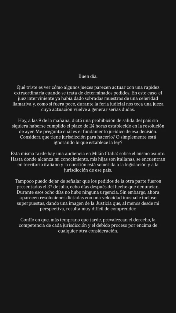 Luego de que la Justicia argentina dictara una prohibición de salida del país para el delantero, Icardi expresó su enojo a través de sus historias de Instagram y cuestionó el accionar judicial.