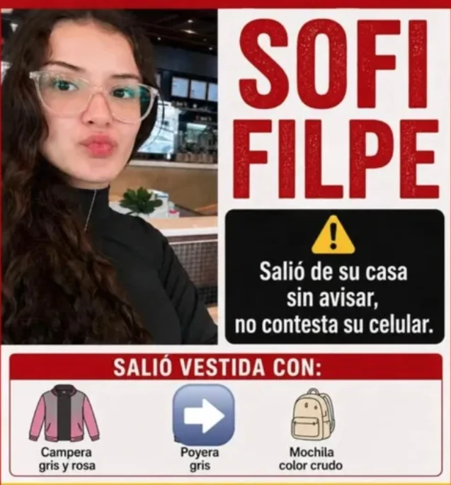 El anuncio de la desaparición de Sofi Filpe