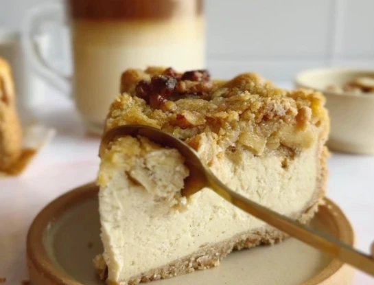 Cheesecake de manzana y canela: la receta con crumble bajo en azúcar para una merienda inolvidable