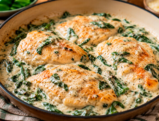 La receta fácil del día: pollo cremoso con espinaca y queso, un plato proteico listo en 30 minutos