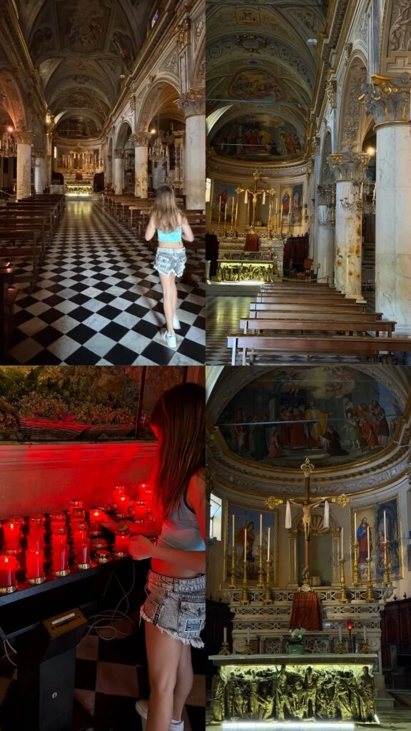 Francesca e Isabella visitaron una imponente catedral de Milán, donde permanecieron algunos minutos sentadas en silencio y se acercaron a encender velas.