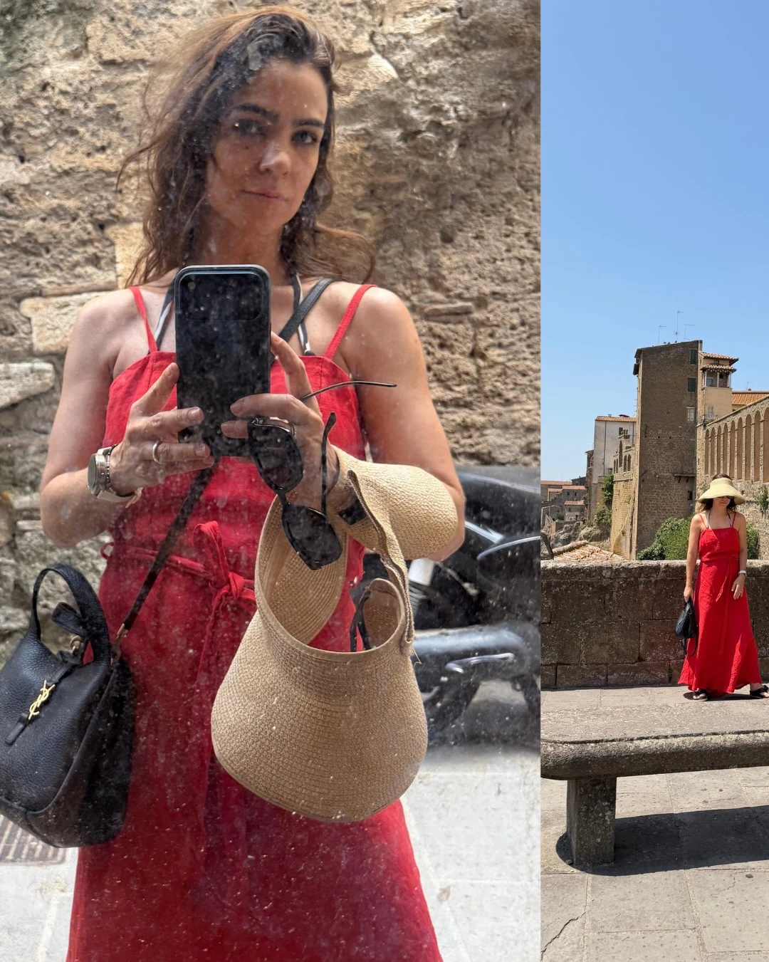 Agustina Cherri compartió las fotos de sus vacaciones familiares en Italia: vestido rojo, paisajes medievales y gastronomía mediterránea