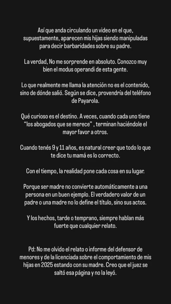 En su descargo, Icardi también hizo referencia a la edad de sus hijas y planteó su propia mirada sobre la situación familiar.