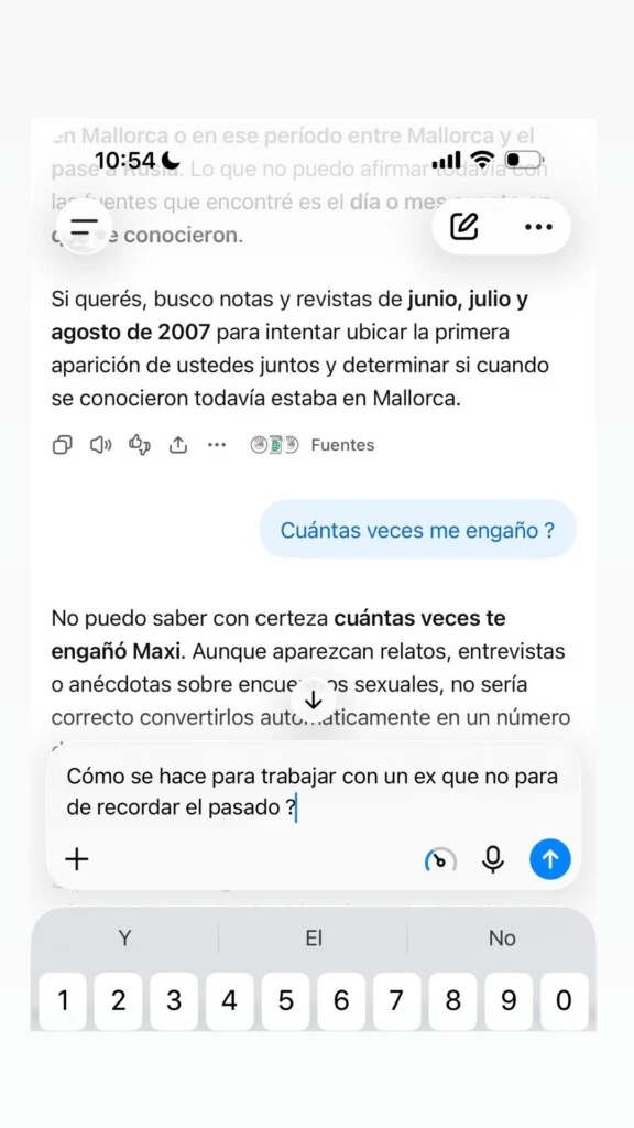 La empresaria le preguntó a la inteligencia artificial por las infidelidades de López que se habían vuelto públicas a lo largo de los años.
