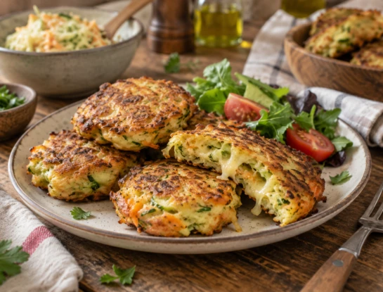 Buñuelos de verduras con ensalada fresca