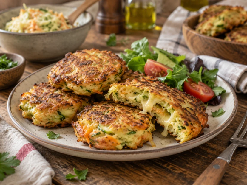 Buñuelos de verduras con ensalada fresca