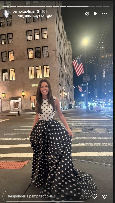 Pampita conquistó las calles de Nueva York con un vestido de Carolina Herrera.