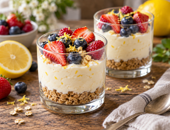 El postre proteico del día: cheesecake de limón en vaso, cremoso y sin horno