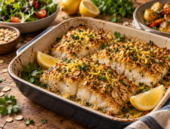 La receta fácil del día: pescado al horno con costra crocante de avena y limón, listo en 25 minutos