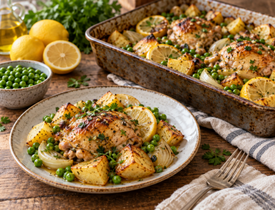 La receta fácil del día: pollo al limón con papas y arvejas