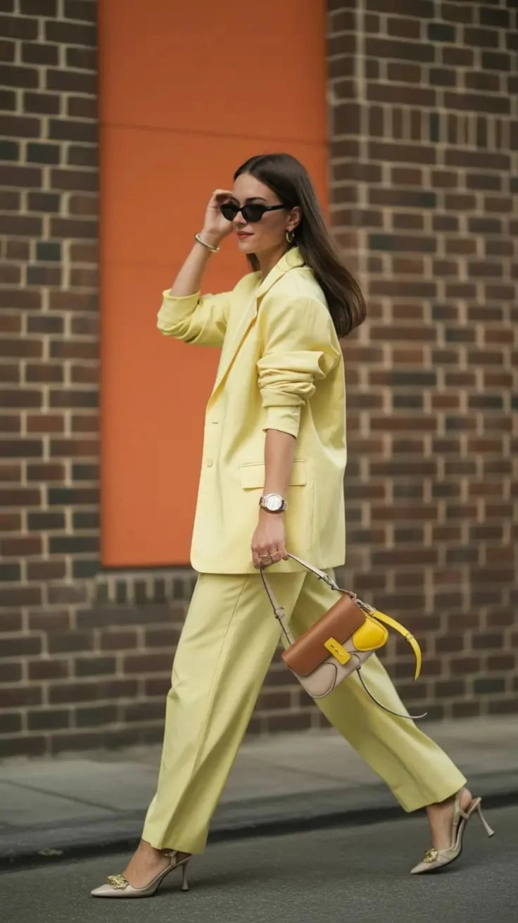 Look monocromo en amarillo.