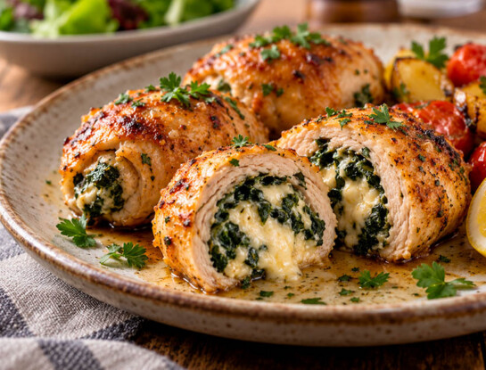 La receta fácil del día: rolls de pollo rellenos de espinaca y queso, una cena proteica y deliciosa