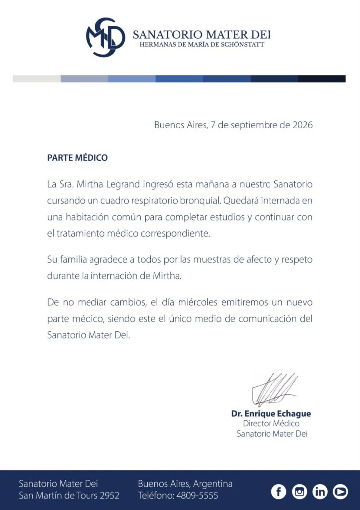 Parte médico de Mirtha Legrand
