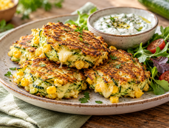 La receta fácil del día: tortitas de zucchini, choclo y queso, doradas y listas en 20 minutos