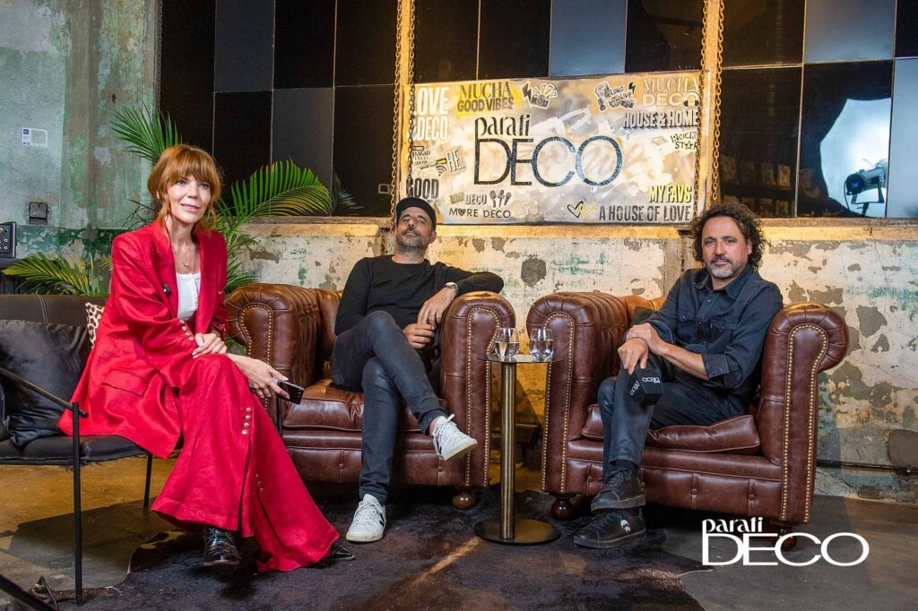 Titi, Martín y Nico en el living del espacio de Para Ti Deco en Casa FOA