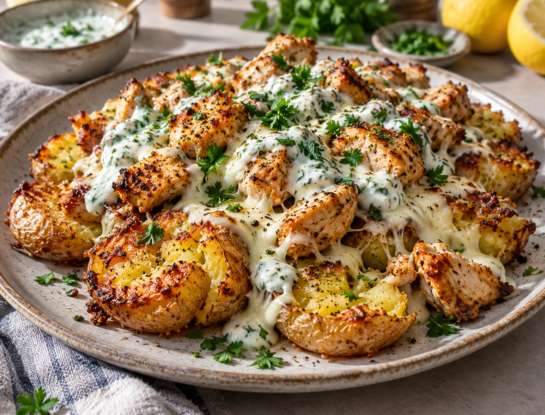 La receta fácil del día: papas aplastadas crocantes con pollo y queso, irresistibles y muy fáciles